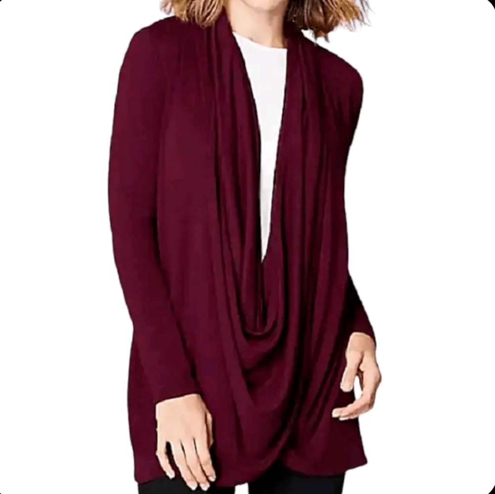 Pure Jill J Jill Draped Cardigan Women M Open Front Long Sleeve Burgundy